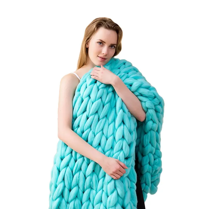 Custom Kids and Adult Heavy Sensory Anxiety Soft Thick Chunky Knit Weighted Blanket for Calm Deep Sleep