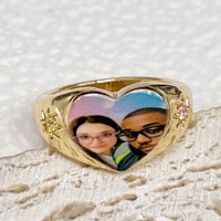 Koperen geboortesteen klantfoto ring DIY gepersonaliseerde persoonlijke foto geboortesteen hart ring dropshipping voor Valentijnsdag