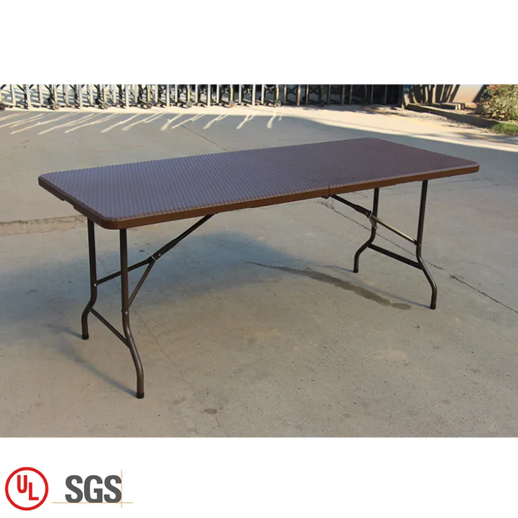 Rattan tasarım katlanır yarım hasır tipi 6ft plastik katlanır masa açık bahçe kahverengi katlanabilir masa