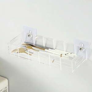 손잡이가 있는 직사각형 투명 아크릴 수납함, 분리형 칸막이가 있는 데스크 정리함 - Product Image 1