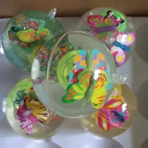 闪光水晶球发光弹力球彩色弹跳潜水水双蝴蝶闪光球儿童玩具