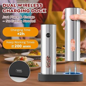 Moulins à sel et à poivre en acier inoxydable, rechargeables par USB, ensemble de moulins électriques automatiques, lavables à la main, pour épices - Product Image 4