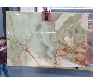 SHIHUI fabrika doğal mermer plakalar yeşil oniks taş grafik tasarım 3D modeli tasarım masa banyo duvar oniks fayans için cilalı - Product Image 1