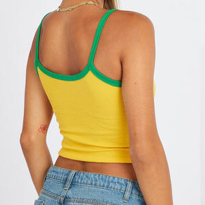 Canottiere a coste con Logo ricamato personalizzato per <span class=keywords><strong>donna</strong></span> giallo gilet Sexy con bandiera brasiliana tessuto a maglia Casual - Product Image 3