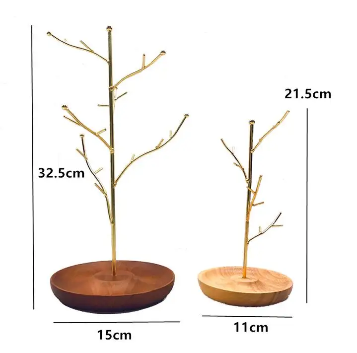 गहने पेड़ खड़े आयोजक धातु प्रदर्शन लकड़ी की थाली के साथ आधार के लिए हार कंगन कान की बाली रिंगों आभूषण प्रदर्शन खड़े हो जाओ