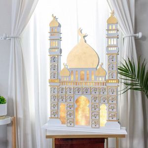 Cadeau islamique pour la maison, magnifique calendrier de l'Aïd Ramadan en bois, château, mosquée, compte à rebours - Product Image 1