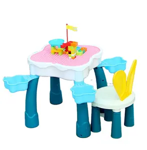 โต๊ะไม้สำหรับเด็ก,โต๊ะของเล่นเพื่อการเรียนรู้ตัวต่อบล็อกสร้างปริศนาอเนกประสงค์