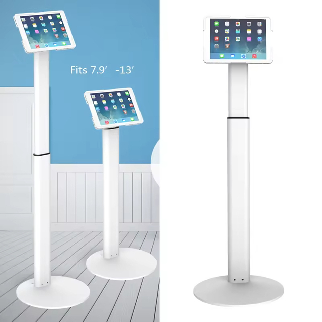 Universal Height Adjustable Kiosk Floor Tablet Display Stand for 7'-13' Tablet Commercial Free Standing Flexible Tilt Swivel