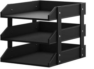 Organisateur de bureau en cuir marron à 3 niveaux, porte-documents, plateau à papier, organiseur de dossiers, support de rangement de bureau - Product Image 2