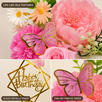 12-teiliges Gold Spiegel Acryl Happy Birthday Tortendeko-Set Blumenmuster Rosa Rose Pfingstrose Schmetterling Geometrische Dekoration Zubehör