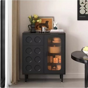 Italian Style Ultra Thin <b>Sideboard</b> 20cm Creamy White Retro Black Bedroom Storage Cabinet With Glass Doors And Drawers - Product Image 3