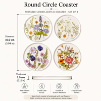 Coaster Akrilik Bulat Langsung dari Pabrik, Desain Floral Botanical Transparan, Tebal 3mm, Cetak UV, Grosir untuk Kafe