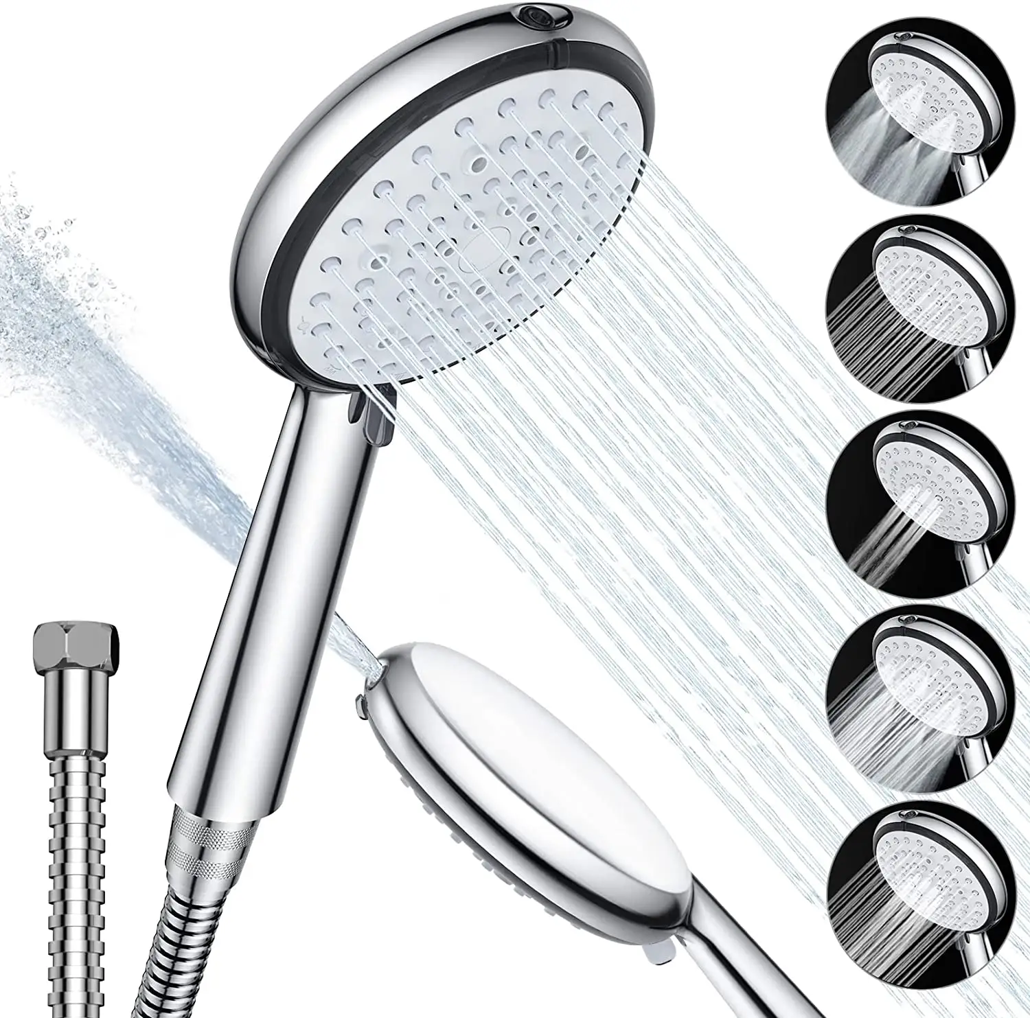 Soffione doccia con tubo flessibile, 6 modalità di spruzzo soffione doccia portatile ad alta pressione con tubo doccia universale da 1.5m per vasca da bagno