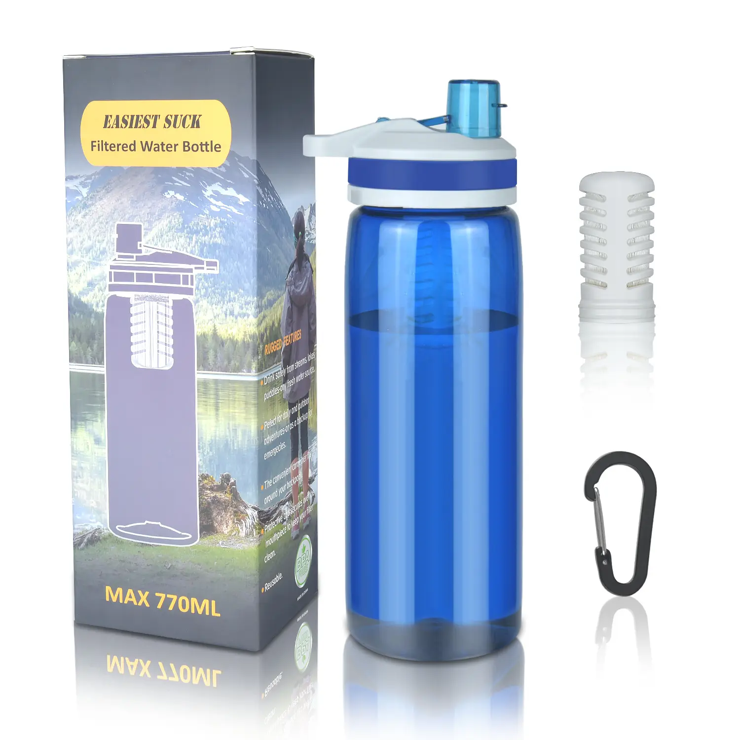 Ougrosir botol air tdoor dengan filter bebas BPA, botol pemurni air dengan sedotan pemurni air untuk berkemah mendaki