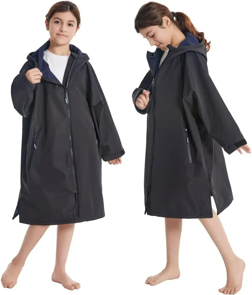 Fabbrica di grandi dimensioni impermeabile Parka da bagno sottile in pile foderato Surf Poncho in poliestere antivento caldo abito asciutto per adulti