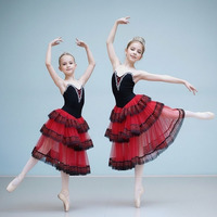 Ballet professionnel romantique Tutu jupe longue noir rouge espagne robe adulte enfants Ballet Performance robe