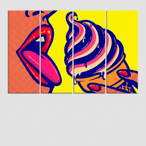Conjunto de 4 Cuadros Decorativos Impresos, Estilo Art Déco, Mujer Lamiendo Helado, Estilo Vitral, Arte para Colgar en la Pared - Product Image 2