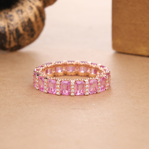 Bague de fiançailles en or massif 14K personnalisée à la main, saphir rose taille émeraude, mariage classique, tenue quotidienne pour sertissage certifié - Product Image 1