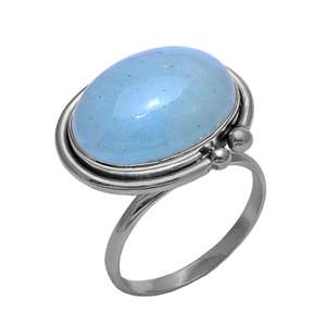 Bague en pierre précieuse aigue-marine de forme ovale véritable. Bague en argent sterling 925 plaqué or fournisseur de bijoux Casa De Plata - Product Image 5