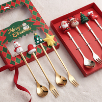 Ensemble de cuillères dorées pour Noël, cuillères à café en acier inoxydable doré, ensemble de cuillères cadeau de Noël