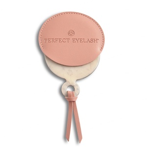 <b>Small</b> Round Pink Stainless Steel Epoxy Sticker Makeup Pocket Gift Hand <b>Mirror</b> with PU Pouch - Product Image 4