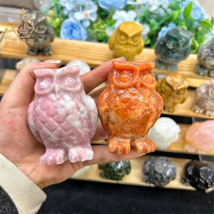 カラフルなクリスタル彫刻フクロウ装飾用ミックス素材卸売高品質