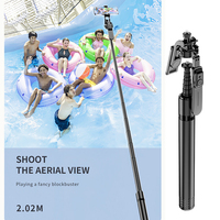 Trépied multifonctionnel pliable C08, bâton à selfie extensible, 2,02 mètres, alliage d'aluminium, tige ultra longue, équilibré et stable