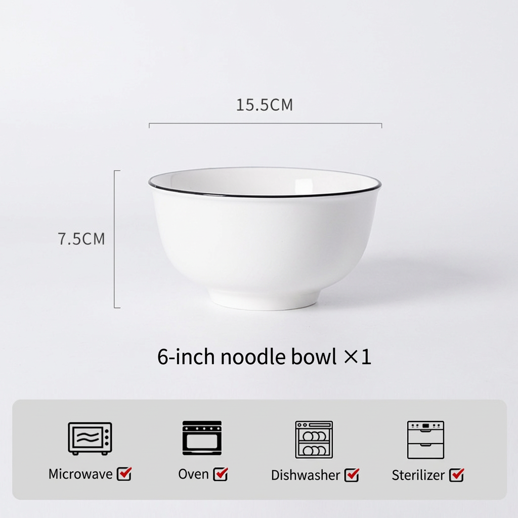 Tazones de fideos blancos de 6 pulgadas