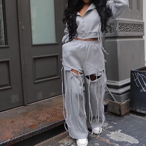 Nouveauté : Ensemble 2 pièces décontracté pour femme, pantalon ample à jambes larges avec fermeture éclair unique à capuche, vêtements de sport tendance - Product Image 5