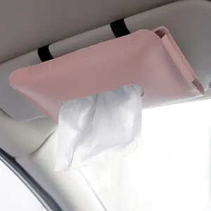 Scatola di fazzoletti per auto di alta qualità Clip per asciugamani di carta da appendere bianca porta tovaglioli per visiera parasole scatola di fazzoletti per auto in pelle Pu