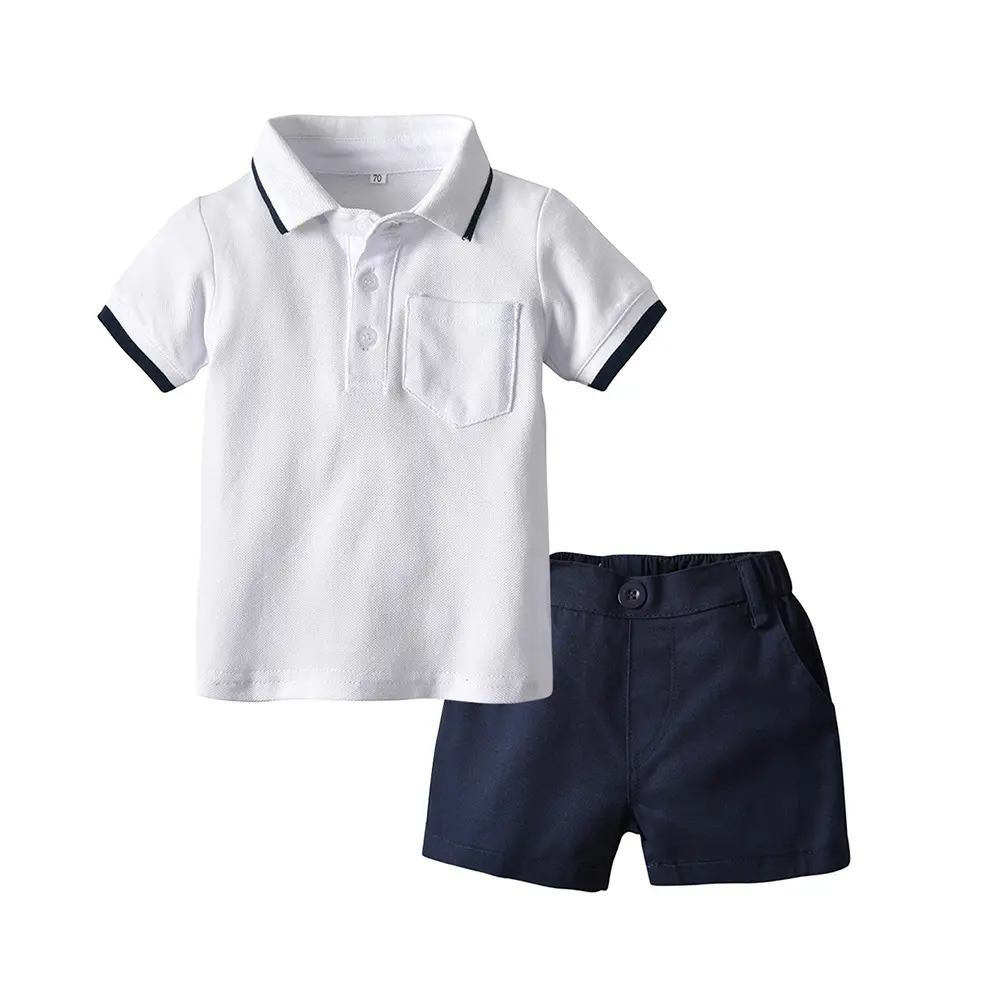 Wholesale Customized Cotton Casual Turn-down Top with Shorts 1 2 3 4 5 6 7 years Outfit Suit Toddler Children for Baby Boy Dress