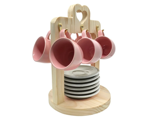 OEM 6 tazza di cuore <span class=keywords><strong>e</strong></span> portabicchieri in legno di porcellana rosa - Product Image 1