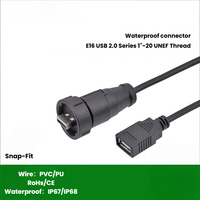 Connecteur femelle USB 2.0 droit étanche IP67/IP68 à clipser, prise PCB 1M2 3m pour panneau arrière