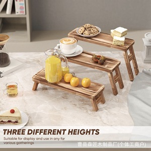 Étagère à trois niveaux pliable en bois, couleur bois naturel, support rectangulaire pour desserts de fête, présentoir à cupcakes - Product Image 3