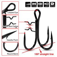 Spinpoler Fishing Stinger Rig # 4 # 2 # 1 # Hameçon triple en acier haute teneur en carbone 1/0, robuste, avec pointes et anneau fendu, pour eau salée et rivière