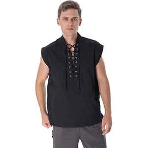 Camisas medievales sin mangas para <span class=keywords><strong>hombre</strong></span>, camiseta de pirata con cordones, disfraz Vikingo, chaleco gótico victoriano, <span class=keywords><strong>ropa</strong></span> renacentista, <span class=keywords><strong>ropa</strong></span> Steampunk - Product Image 2