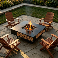 Table de foyer carrée avec plateau en métal et grand rangement pour bûches, pour foyer extérieur de luxe au bord de la piscine, foyer à bois