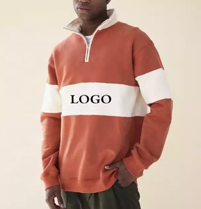 New Fashion Quater Zipper <strong>Hoodie</strong> <strong>Men</strong> <strong>Orange</strong> Plain Pullover 1/4 Zip Funnel Neck Sweatshirt - Product Image 1
