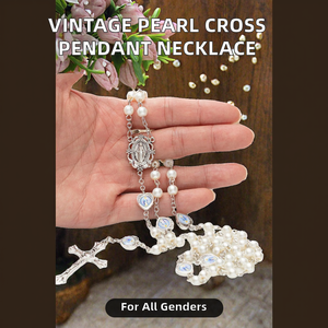 Trendy Vintage Glas Perle Kreuz katholischen religiösen Rosenkranz Perlen Kruzifix Anhänger Halskette Diamant Stein Christian Geschenk - Product Image 2