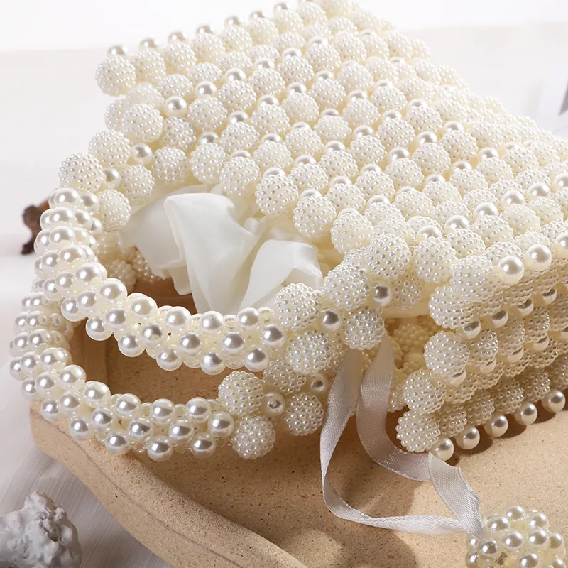 Wholesale Luxury Ladies Evening Handbags Fashion Resin Pearl Beaded Tote Bags Girls Wedding Party Pearl Basket Bag Clutch Purse