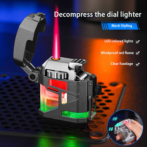 Encendedor DEBANG Rojo Resistente al Viento, Encendedor de Cigarrillos y Cigarros con Luz LED de Colores, Encendedor Metálico Recargable de Gas, Portátil - Product Image 5