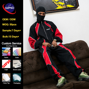 QZFSO Fabricante Mayorista, Chándal Personalizado Estilo Y2K Vintage, Ropa Deportiva con Ribetes, Hombros Caídos, Corte Holgado, Traje Deportivo para Hombre - Product Image 1