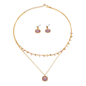 Conjunto de Joyería de Moda 2024 al por Mayor con Colgante y Aretes de Cristal Cúbico y Gemas Bañado en Oro para Mujer - Product Image 5