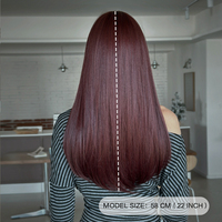 Peluca de Cabello Sintético Liso Rojo Borgoña de 22 Pulgadas con Flequillo Grueso y Liso, Resistente al Calor, con Aspecto Natural Mate