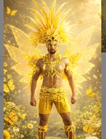 Disfraz de Samba Dorado de Lujo para Hombre, con Plumas Amarillas Grandes, Alas de Mariposa, para Actuaciones en Escenario y Desfiles