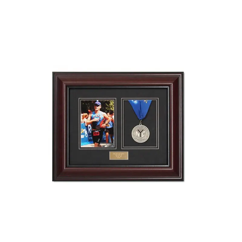 Venta caliente de madera negro medalla caja de sombra de marco de foto medalla de guerra pantalla medallas y certificados