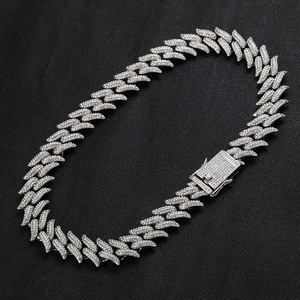 BINSHUO Hip Hop Trang Sức 16 Mét Miami Liên Kết Ba Hàng Kim Cương Briar Gai Ngắn Lớn Cuba <span class=keywords><strong>Chain</strong></span> Hipster Mạ Vàng Vòng Cổ Nam - Product Image 2