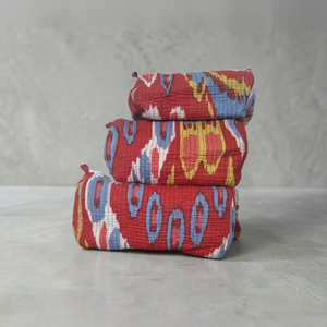 Bohemian Geometric Pattern Cosmetic Bag Medium Size Textile Zipper Closure Portable <b>Makeup</b> <b>Case</b> Red Blue Yellow Design - Product Image 1
