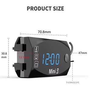 Horloge numérique multifonction 3 en 1 DC 6V-30V + thermomètre + voltmètre, affichage LED, étanche IP67 pour <span class=keywords><strong>moto</strong></span>, voiture, bateau - Product Image 6