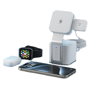 แท่น<span class=keywords><strong>ชาร์จ</strong></span>ไร้สายแม่เหล็กแบบ 4-in-1 ขายดี พร้อมระบบชาร์จเร็ว (15W) ฟังก์ชั่นเสียงออก และที่วางสำหรับโทรศัพท์ นาฬิกา หูฟัง - Product Image 1